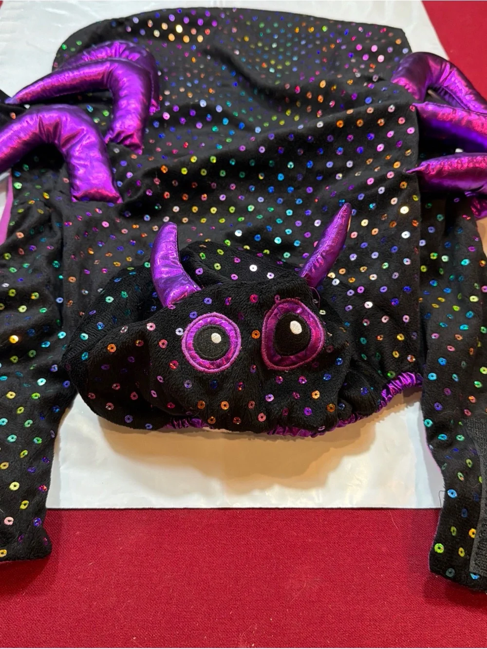SPIDER XL DOG Halloween Costume Tarantula Black Shiny Purple funny Sequins Fun